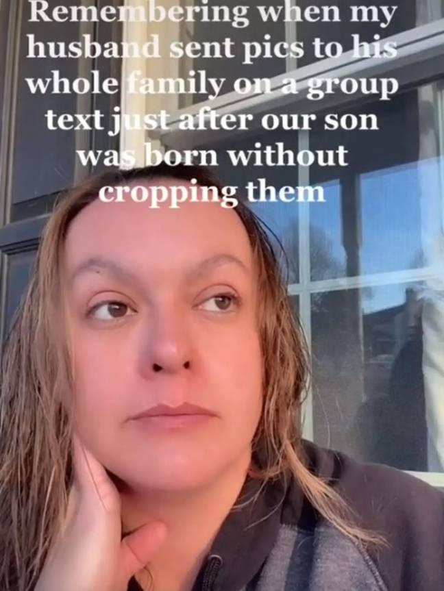 TikTok user @wenfreed was clearly horrified when she found out the picture had been sent to her husband's family (Credit: TikTok/@wenfreed)
