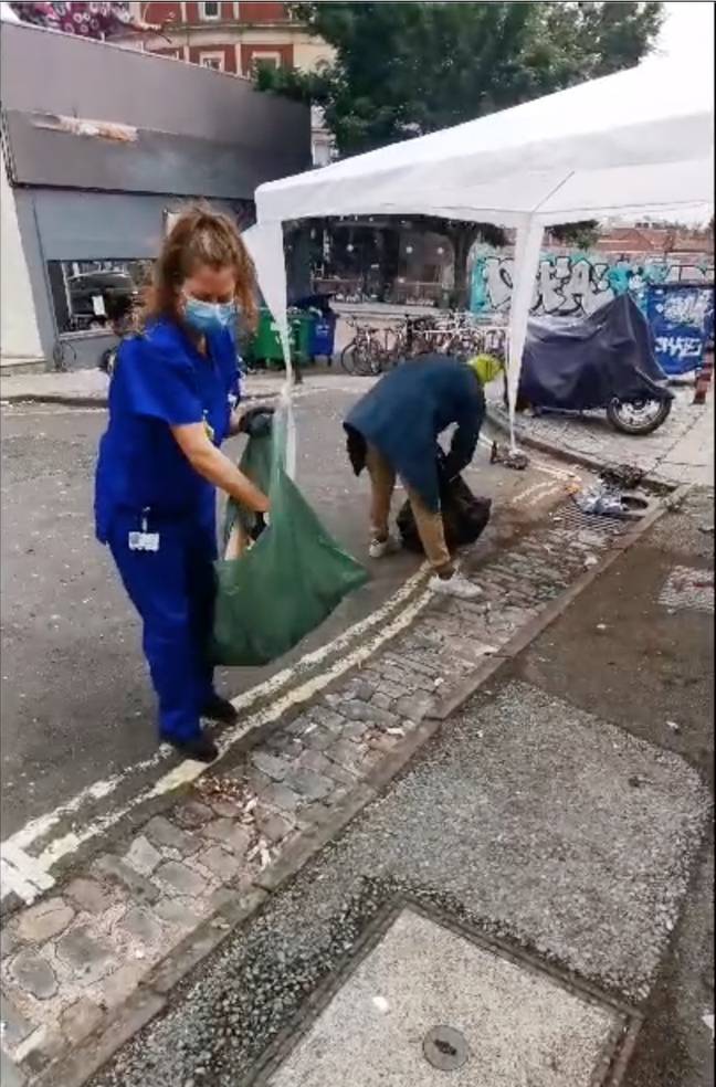 Al and her neighbours cleaned up the street following very little sleep (Credit: Triangle News)