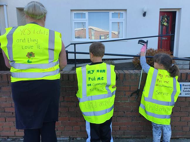 Katie even bought the kids matching hi-vis jackets (Credit: Caters News)