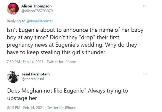 People accused Meghan of upstaging Eugenie (Credit: Twitter)
