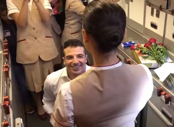 Stefano was waiting with a ring. (Credit: YouTube/Emirates)
