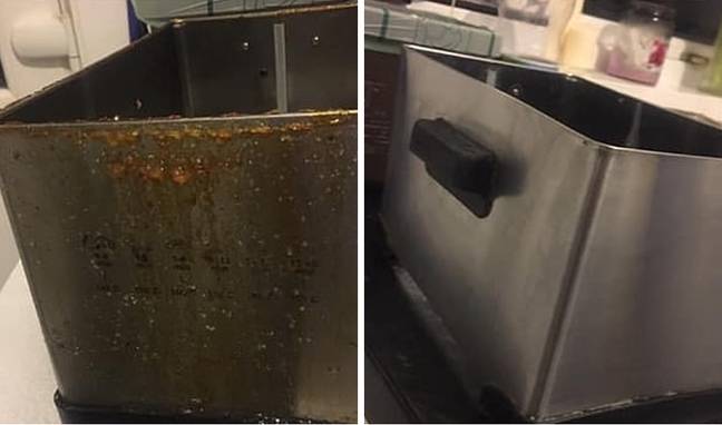 The fryer before and after being scrubbed up with The Pink Stuff. Credit: Extreme Couponing and Bargains UK group
