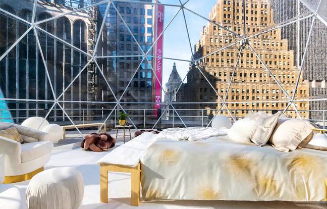 You'll sleep in a cozy, heated dome atop Nasdaq's rooftop terrace (Credit: Airbnb)