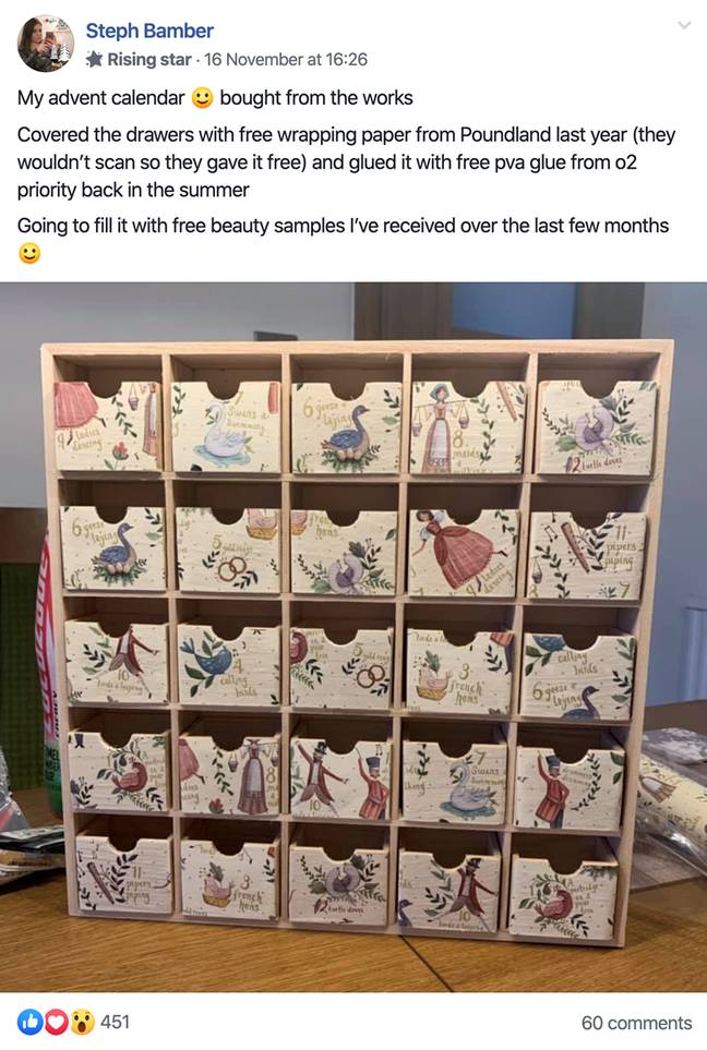 Steph Bamber made her own beauty advent calendar after seeing how expensive the ones on offer were. (Credit: Facebook)