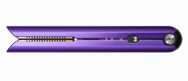 The straighteners come in two colourways - a black nickel and fuchsia combo and a glossy purple and black design. (Credit: Dyson)
