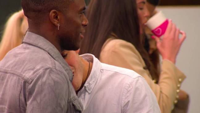 Luke M resting his head on Luke T's shoulder after being shot down by Natalia. Honestly, these two (Credit: ITV)