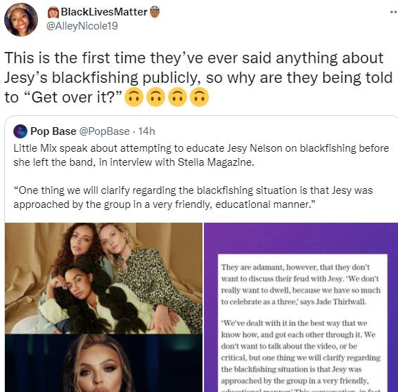 Jesy fans are telling the girls to 'get over it' [Credit: Twitter @alleynicole19]