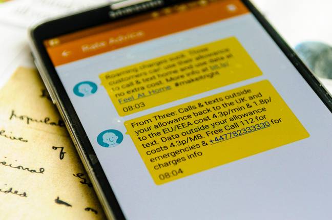 A text informing a mobile phone user about roaming charges. Credit: Alamy / Stephen Barnes/Technology 