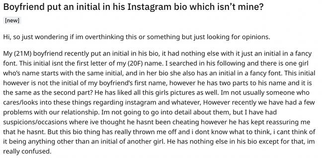 Girlfriend Is Convinced Boyfriend Is Cheating After Spotting Change In Insta Bio Girlfriend Is Convinced Boyfriend Is Cheating After Spotting Change In Insta Bio