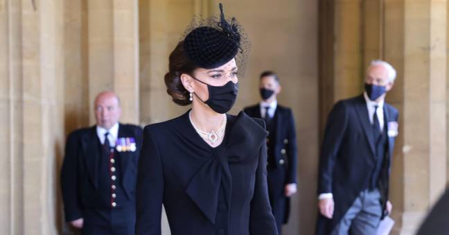 Kate Middleton wore an understated version of the mourning veil at Prince Philip's funeral. Credit: PA Images / Alamy Stock Photo