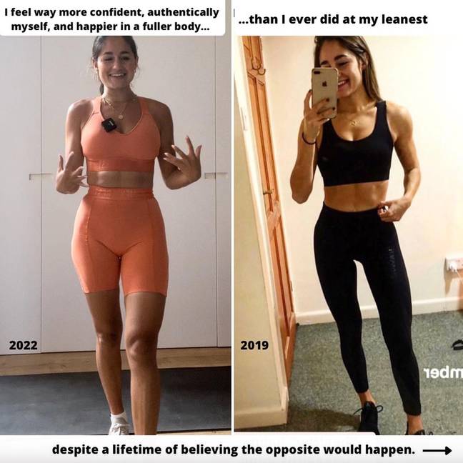 The coach said she feels happier in a fuller body than she did in a leaner one. Credit: Instagram / adrianablancfit