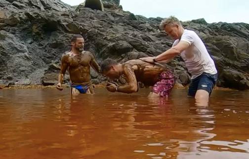 The trio enjoyed a mud bath in Santorini (Credit: ITV)