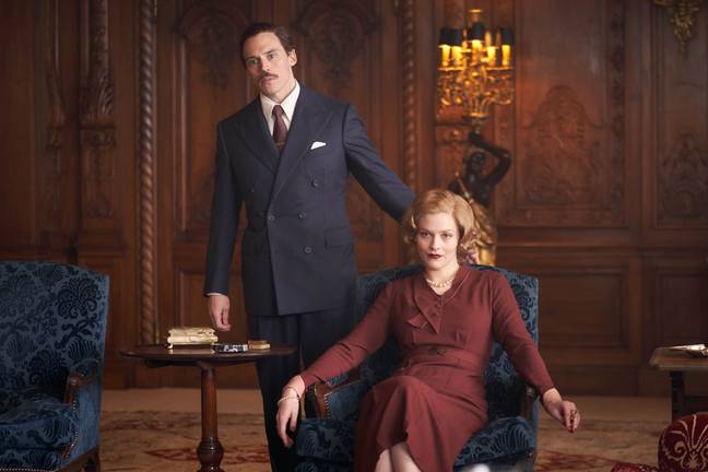 Amber, pictured with co-star Sam Clafin, plays Lady Diana Mitford (later Mosley) in season 6 (Credit: BBC)