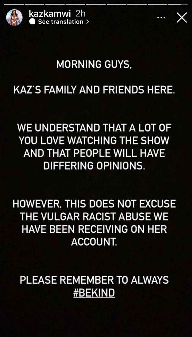 Kaz's family posted a statement on her Instagram account (Credit: Kaz Kamwi/Instagram)