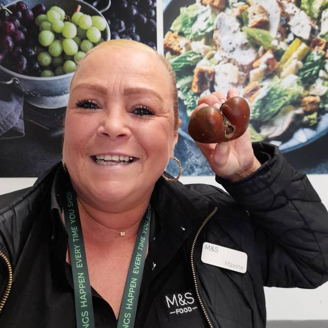 Maxine Baker, a security and safety advisor in the Pinner, Harrow branch was shocked when she spotted the vegetable - which somewhat resembles a vulva (Triangle News/ Maxine Baker).