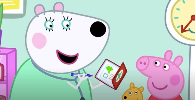The polar bear doctor asks Peppa questions about vaccinations. Credit: Channel 5. 