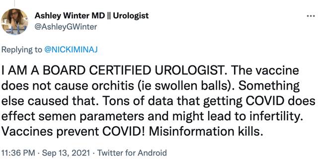 A urologist responded to Nicki's tweets (Credit: Twitter)