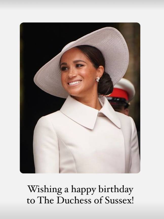 The birthday snap showed the Duchess of Sussex during the Platinum Jubilee weekend in June. Credit: Instagram/@dukeanduchessofcambridge