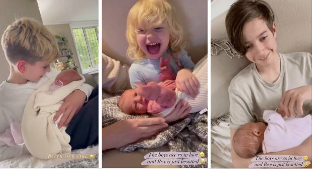 Stacey showed her sons holding the newborn (Credit: Instagram/ Stacey Solomon)