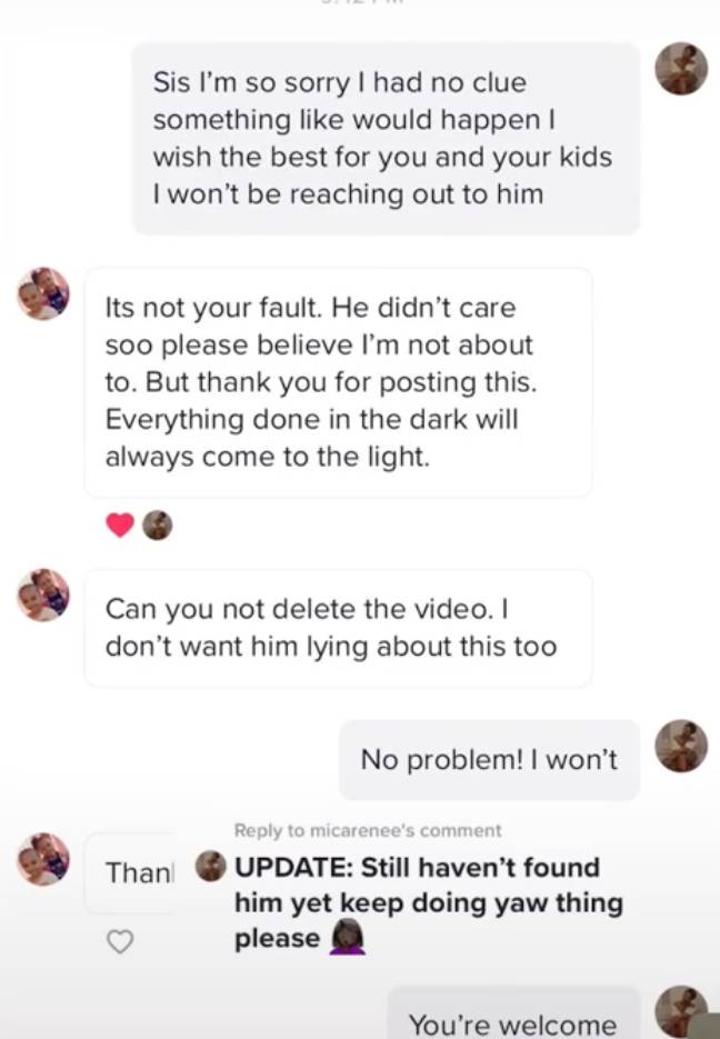 Mica was contacted by the wife of her mystery man. (Credit: TikTok/@micarenee)