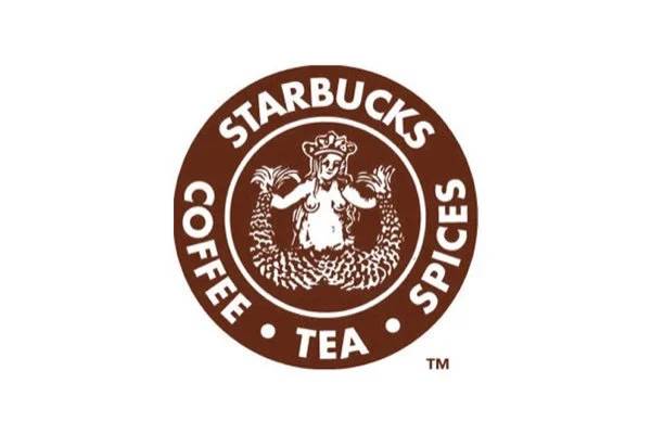 The original Starbucks logo was a less than appealing brown print that showcased a zoomed-out image of a topless twin-tailed mermaid (Tailor Brands).