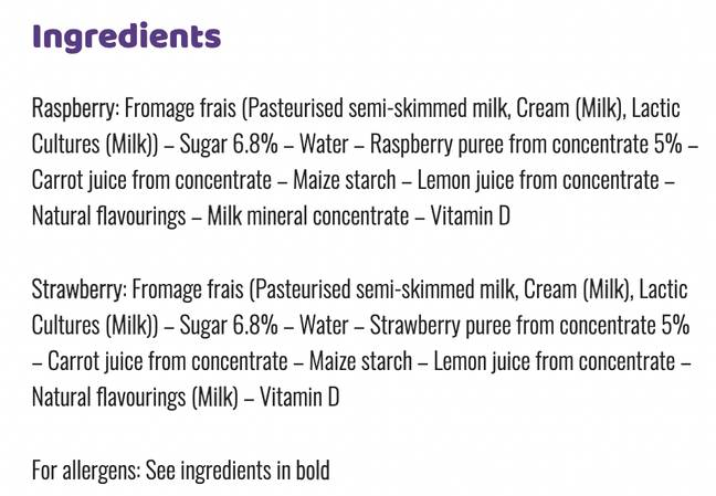 The ingredients can be seen online (Credit: Petit Filous)