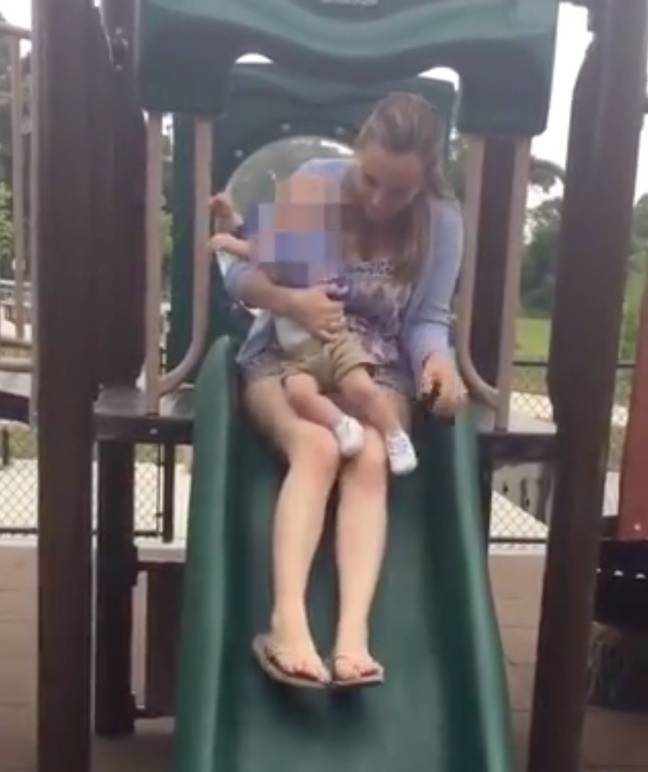 The mum said children should go down a slide on their own. (Credit: @mommawillteach/Instagram)