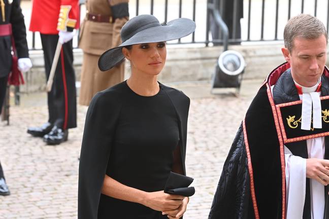 Meghan Markle paid two subtle tributes to the Queen during the funeral. Credit: PA.