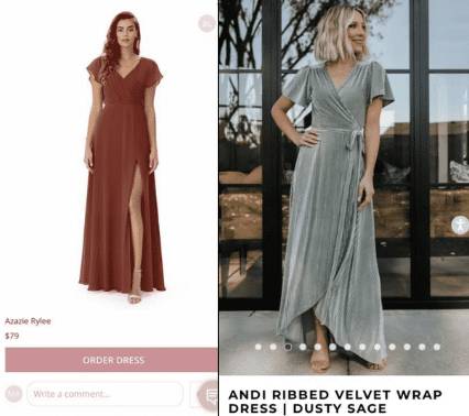 The bridesmaid dress (left) and the poster's choice (right) (Credit: Facebook)