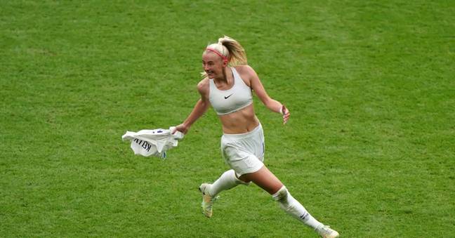 Chloe took her shirt off to celebrate the her winning goal. Credit: PA Images / Alamy Stock Photo.
