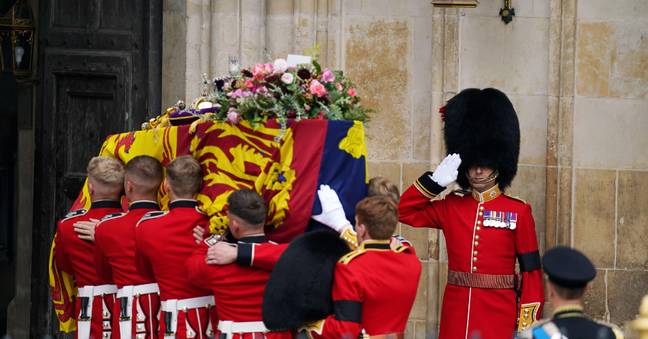 The wreath of flowers on top of the Queen's coffin had a special tribute to Prince Philip. Credit: PA Images / Alamy Stock Photo