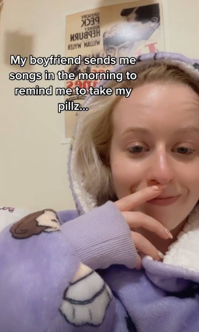 Amy-Beth's boyfriend has come up with an adorable way to help remind her to take her pills. Credit: SWNS