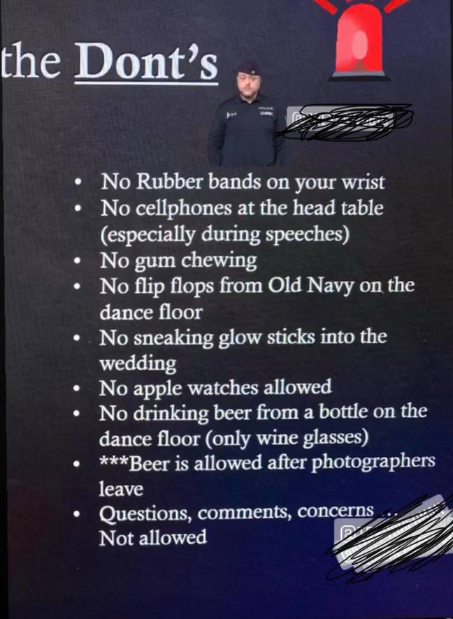The wedding list raised a few eyebrows (Credit: Reddit)