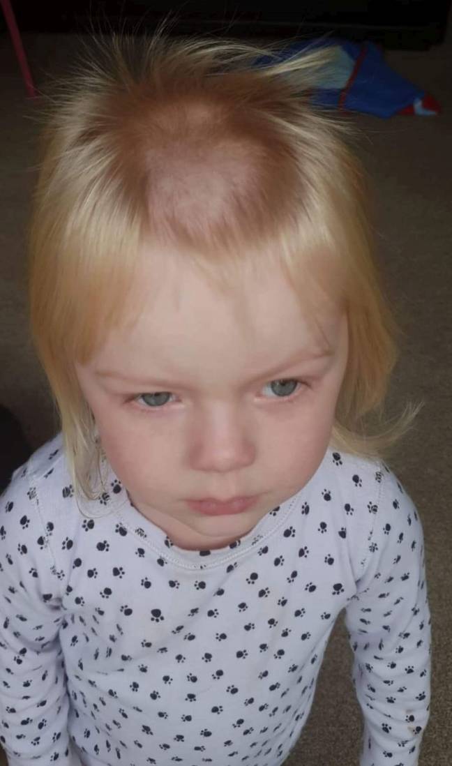 The toddler immediately after the hair mishap (Credit: Kennedy News and Media)