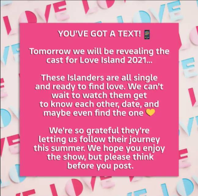 Love Island released a statement in June urging fans to be kind (Credit: Love Island/Instagram)