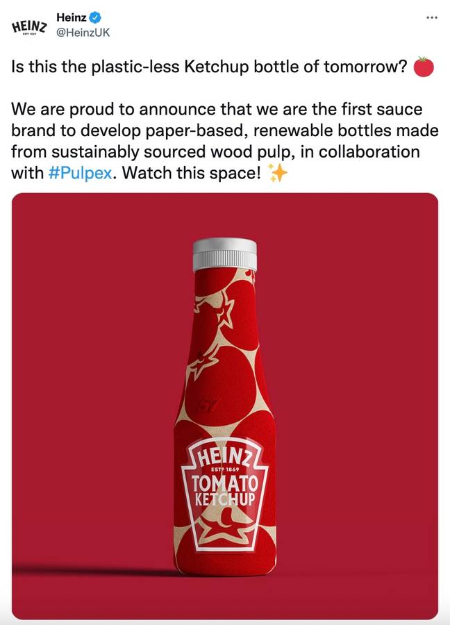 Heinz has partnered with Pulpex, a sustainable packaging brand, for the endeavour (Twitter).