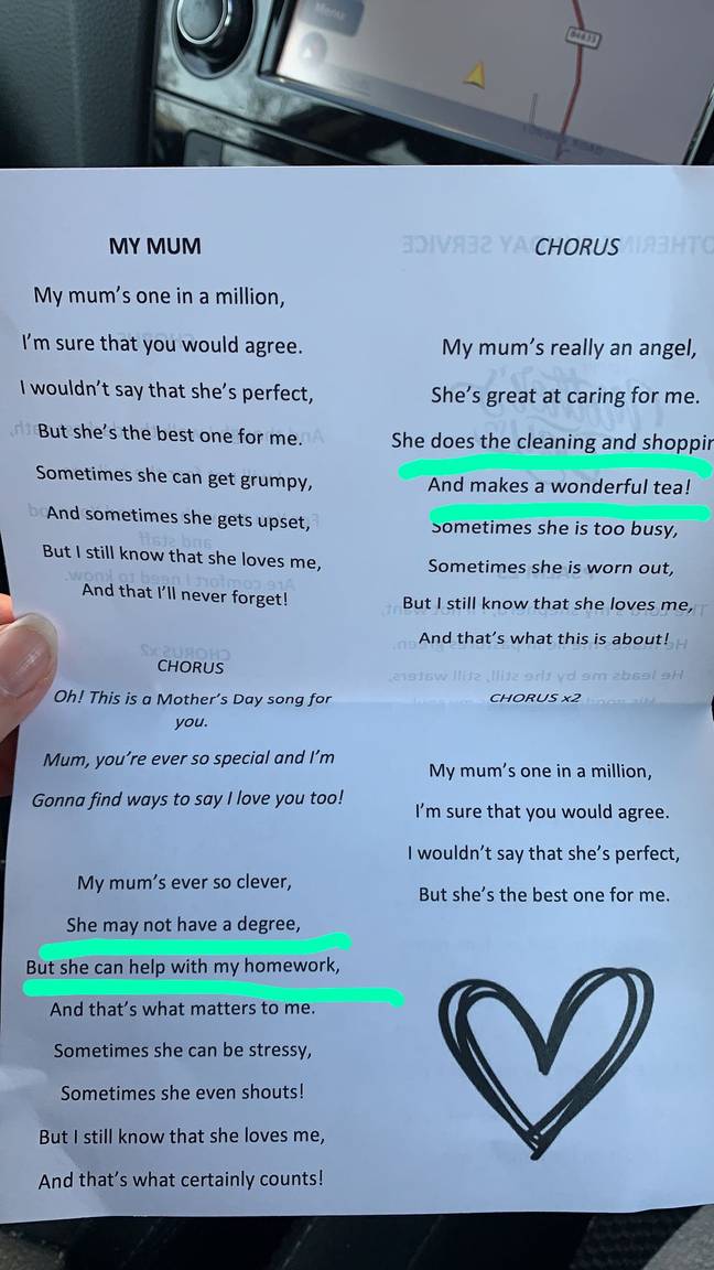 The song the kids were given to sing. Credit: Twitter/Sophie Hill