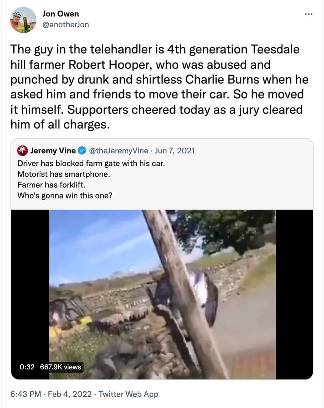 The farmer was cleared of charges (@CyclistHannah/Twitter)