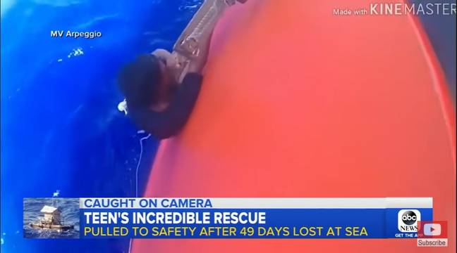 Video showed the crew helping the teen up with a rope ladder. Credit: YouTube / ABC News
