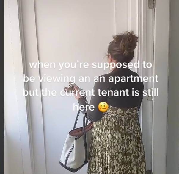 A realtor was left 'very upset' after finding who she at first thought to be the previous tenant asleep on the floor during an apartment viewing. Credit: @notevenfrenchy/ TikTok