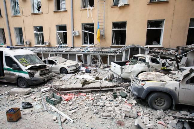Damage caused by a missile strike in central Kharkiv (Alamy)