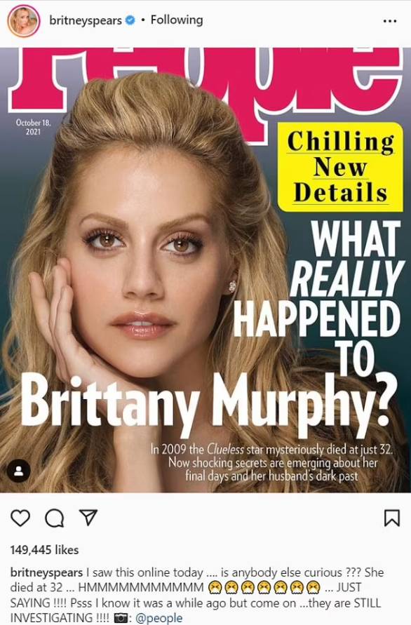 Britney Spears' since-deleted Instagram post about Brittany Murphy (@Britneyspears/Instagram)