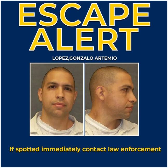 Escape alert for Gonzalo Lopez (Credit: Texas Department of Criminal Justice/Facebook