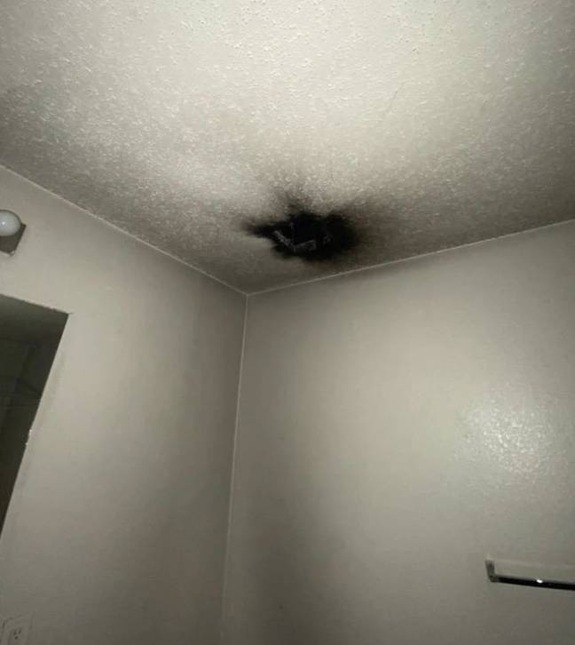 The lightning bolt hit the roof before it came through the exhaust vent. Credit: Okmulgee Fire Department 