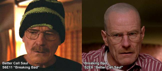 Side-by-side comparisons of Walt in 'Breaking Bar' and 'Better Call Saul'. Credit: Imgur