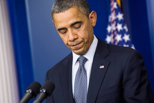 Former President Obama spoke of his hopelessness after the 2021 Sandy Hook shooting. Credit: Alamy
