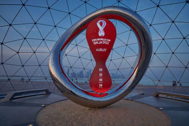 Official countdown clock for 2022 World Cup in Qatar. Credit: Alamy