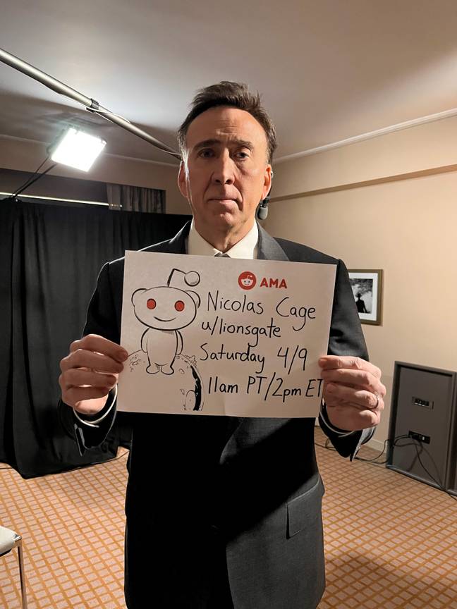 Nicolas Cage giving the proof for his Reddit AMA. Credit: Reddit