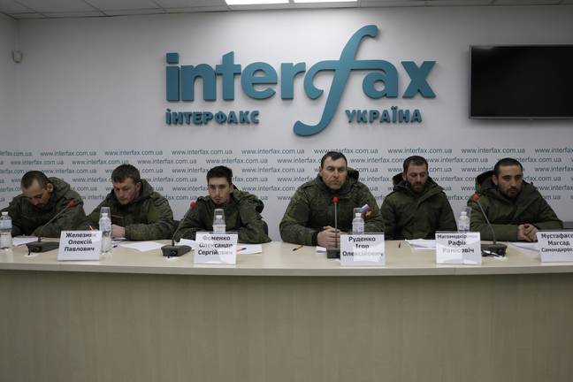 Six captured Russian soldiers appeared at the press conference. (ATEF SAFADI/EPA-EFE/Shutterstock)