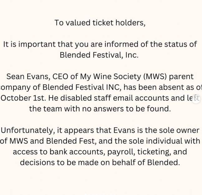 A statement has been released on Instagram. Credit: blendedfest